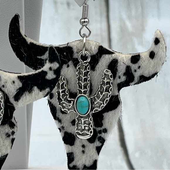 Southwest Cactus Turquoise Inlaid Earrings - Brand New - Picture 3 of 8